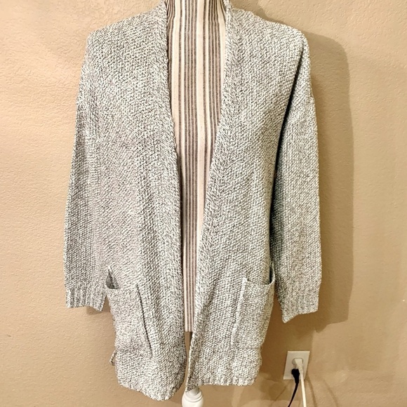 NEW Sunday Cardigan Medium White Black Knit Design Side Ties Ribbed Cuffs NWOT - Picture 1 of 15